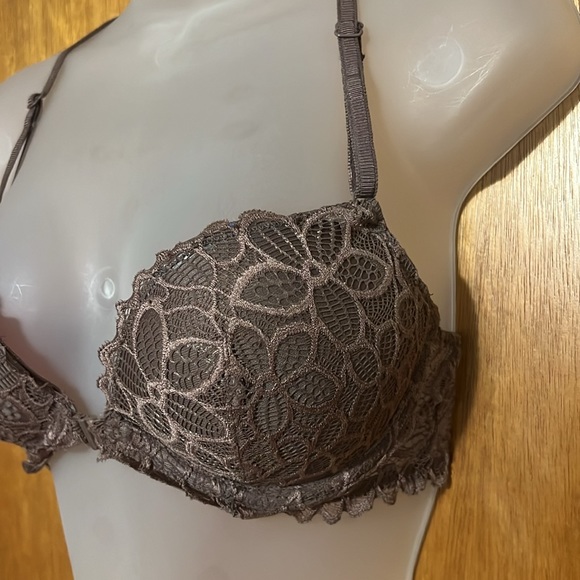 VS PINK Mocha Lace Push Up Front Close Racerback Bra 32D - Picture 3 of 9